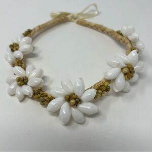 Hawaiian Style Bubble Shell Necklace Chocker Yellow Mongo Shell Raffia White